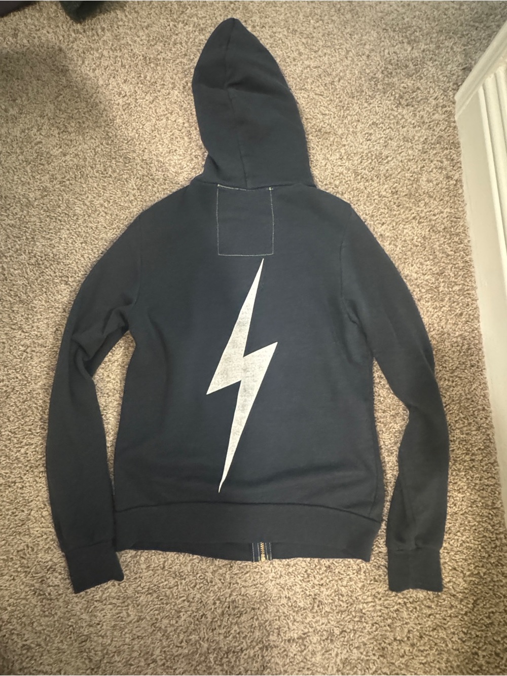 Aviator Nation Women's Black Zip-Up Hoodie with Silver Lightning Bolt